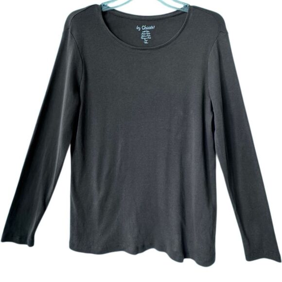 Chico’s Long Sleeve Tee Brown 100% Cotton Top SZ 1 or M - Picture 1 of 11